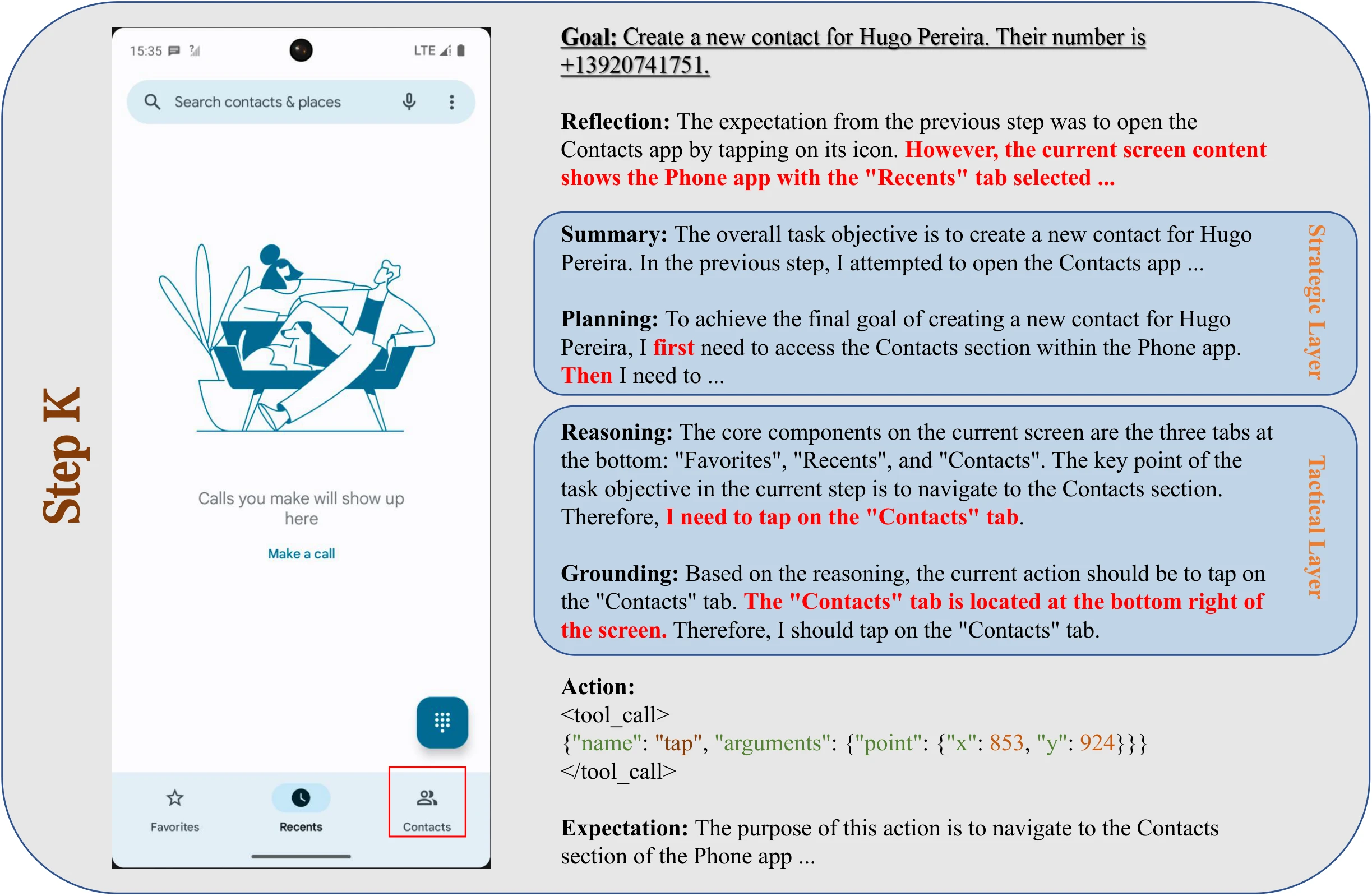 Case of Native Advanced Reasoning: Create a new contact (Step K)